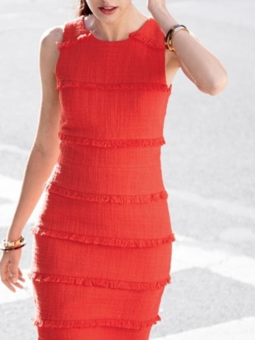 J. Crew Tweed Fringy Orange Sheath Dress Size 10